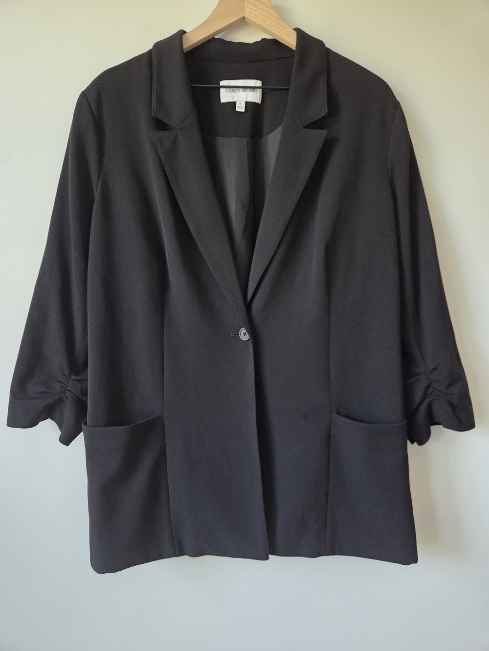 Elizabeth and James Black Ruched 3/4 Sleeve Blazer Jacket Womens Size XL